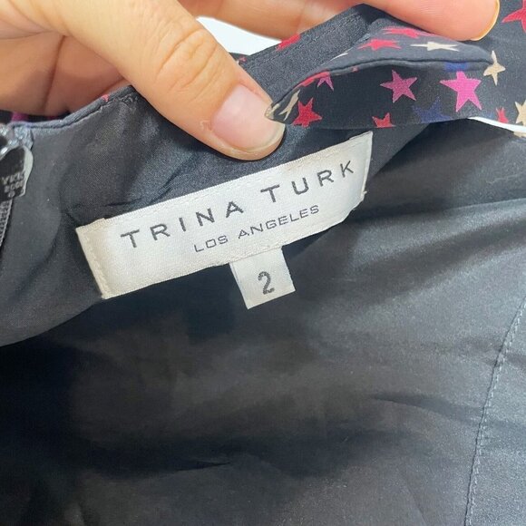 Trina Turk Womens Sleeveless Silk Halter Mini Dress Black 2 Star Print Pleated - Picture 6 of 9